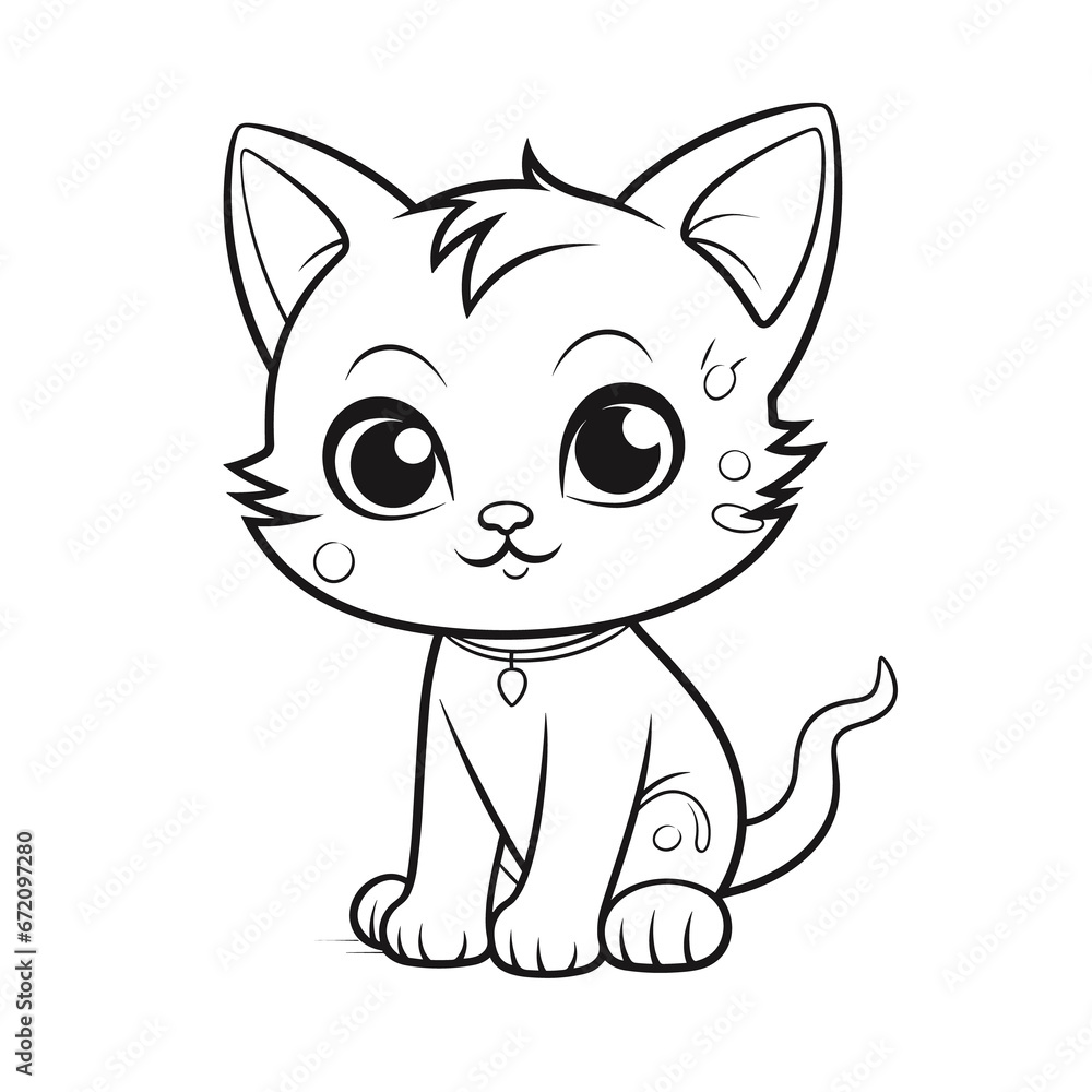 Cute Cat Coloring Page Kids Outline, Coloring Pages Png