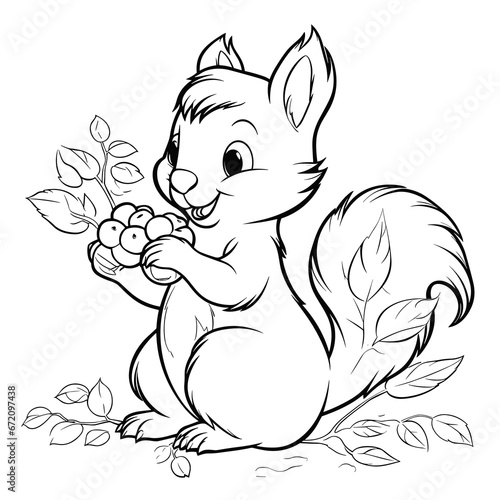 Cute Squirrel Eating Acorns Seeds Flowers, Coloring Pages Png