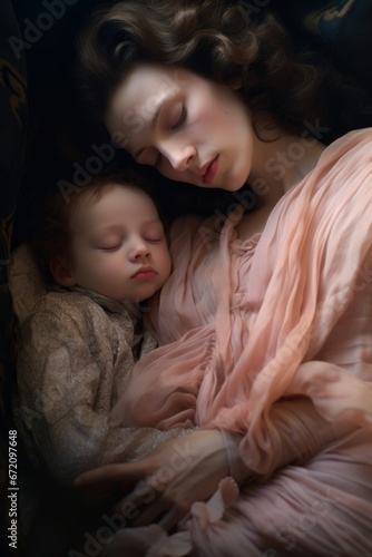a woman and a baby sleeping