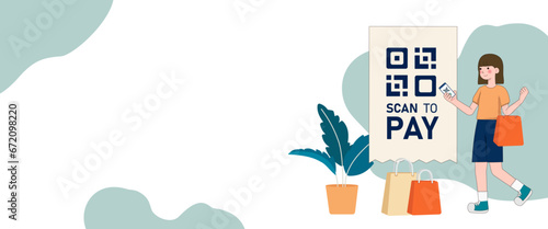 Vector Illustration, QR Code scanning Concept, Showing people scan code using smartphone, Suitable for landing page, UI, web, App intro card, and others