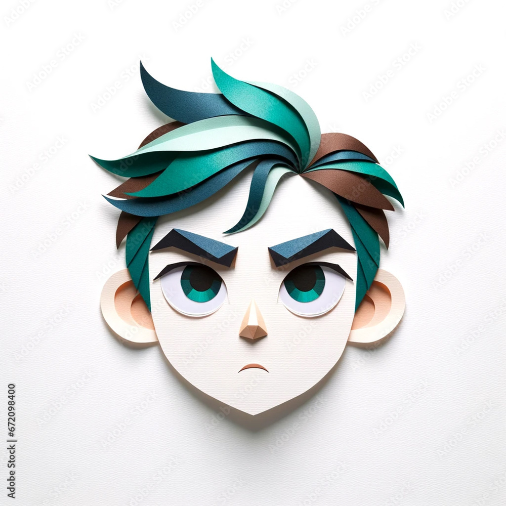Illustration with a boy's face in an origami style, facial expression Illustration with a boy's face in an origami style, facial expression