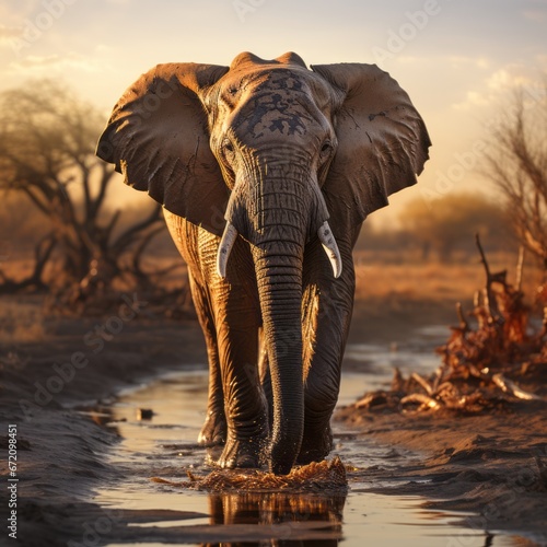 an elephant walking through a puddle © Aliaksandr Siamko