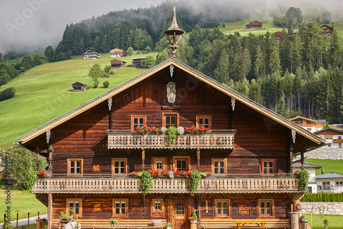 Picturesque mountain rustic wooden house in Austrian alps. Austria photo