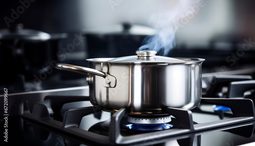 cooking pot on a gas stove 