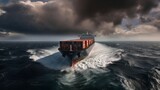 AI-generated illustration of a cargo ship on the sea under a stormy sky