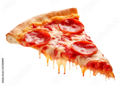 delicious slice of pepperoni pizza flying on transparent background 
