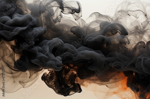 Whisp of black smoke on a white background, AI-generated.