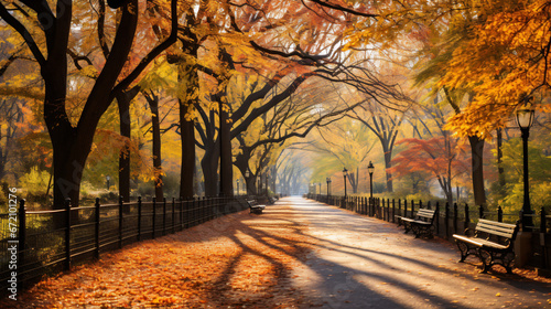 Poets Walk promenade in Central Park in full autumn.