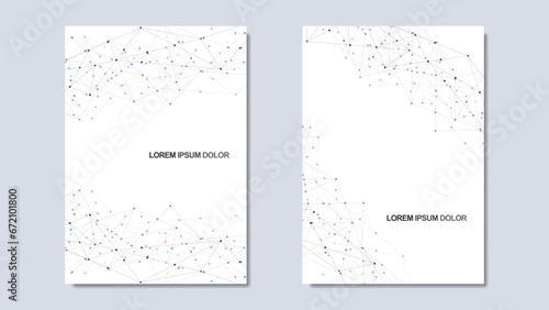 Vector illustration of minimalist design with connecting the dots and lines. Abstract geometric background of science and technology concept. Template for cover brochure, layout, flyer, book, banner