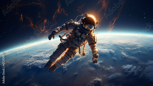 Portrait of astronaut floating in space.