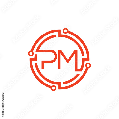 Creative Professional logo design initials letter PM concept circle maze technology vector template