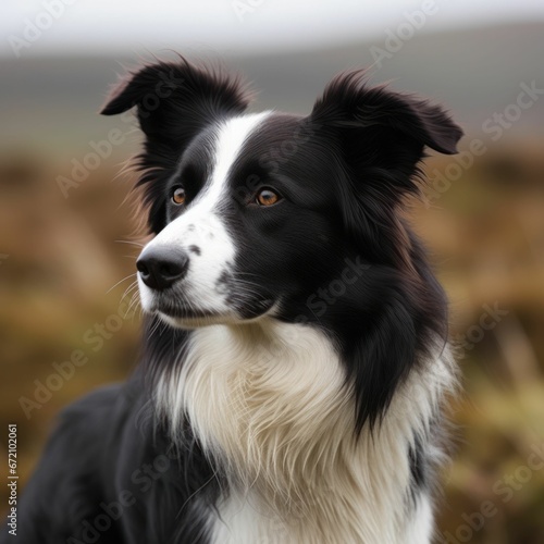 AI generated illustration of a black and white canine with long  thick fur