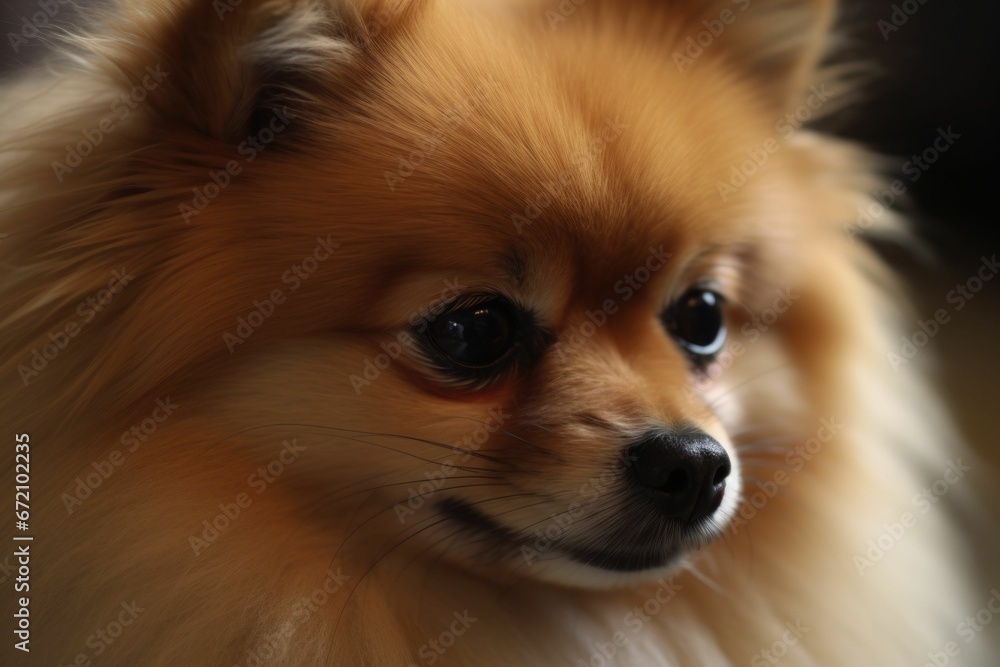 AI-generated illustration of a closeup shot of a golden Spitz dog.