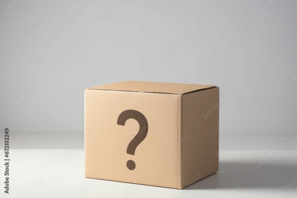 AI-generated illustration of a cardboard box with a question mark on it. - obrazy, fototapety, plakaty 