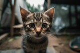 AI-generated illustration of a cute striped cat with a blurry background