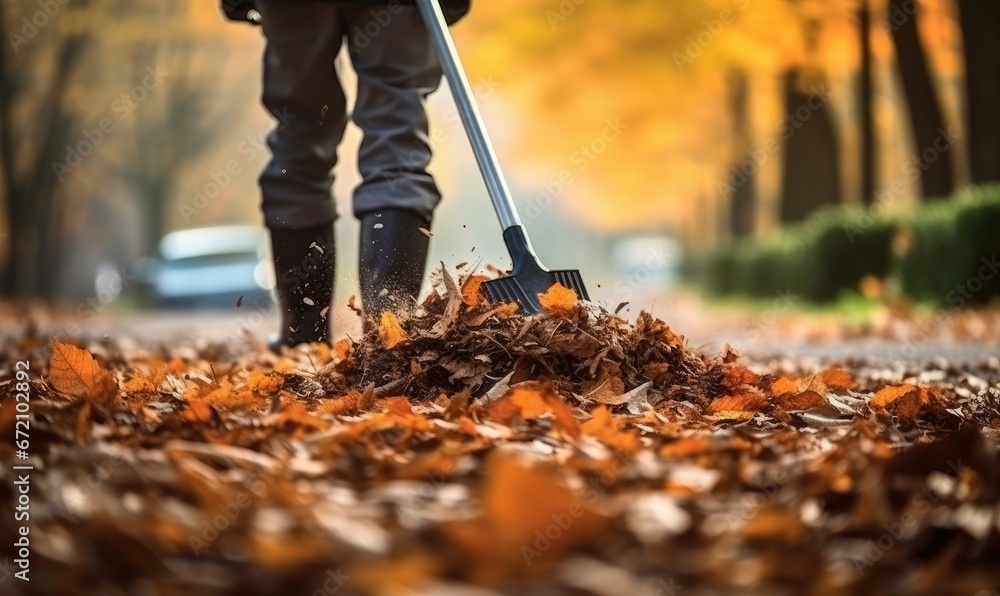 Person Sweeping Leaves With a Broom Person Sweeping Leaves With a Broom