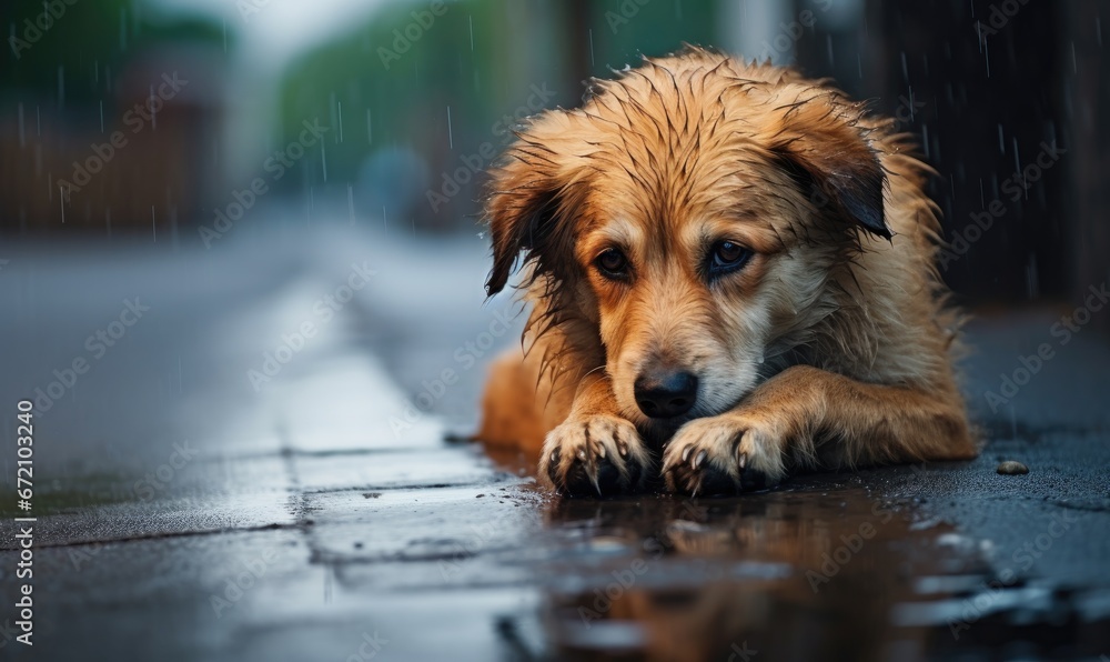 A Wet Dog Taking Shelter from the Rain A Wet Dog Taking Shelter from the Rain