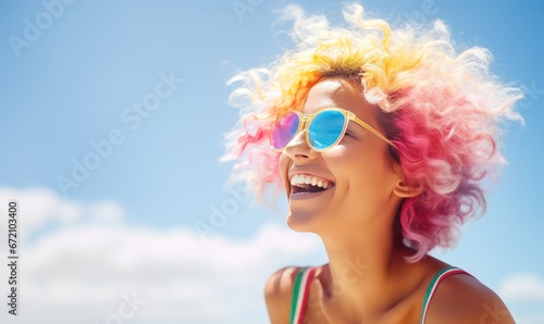 Photo of Vibrant Woman with Colorful Hair and Stylish Sunglasses