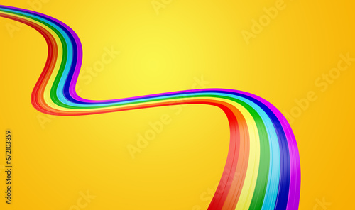3d Flag Of Rainbow 3d Wavy Shiny Rainbow Ribbon Isolated On Yellow Background 3d Illustration