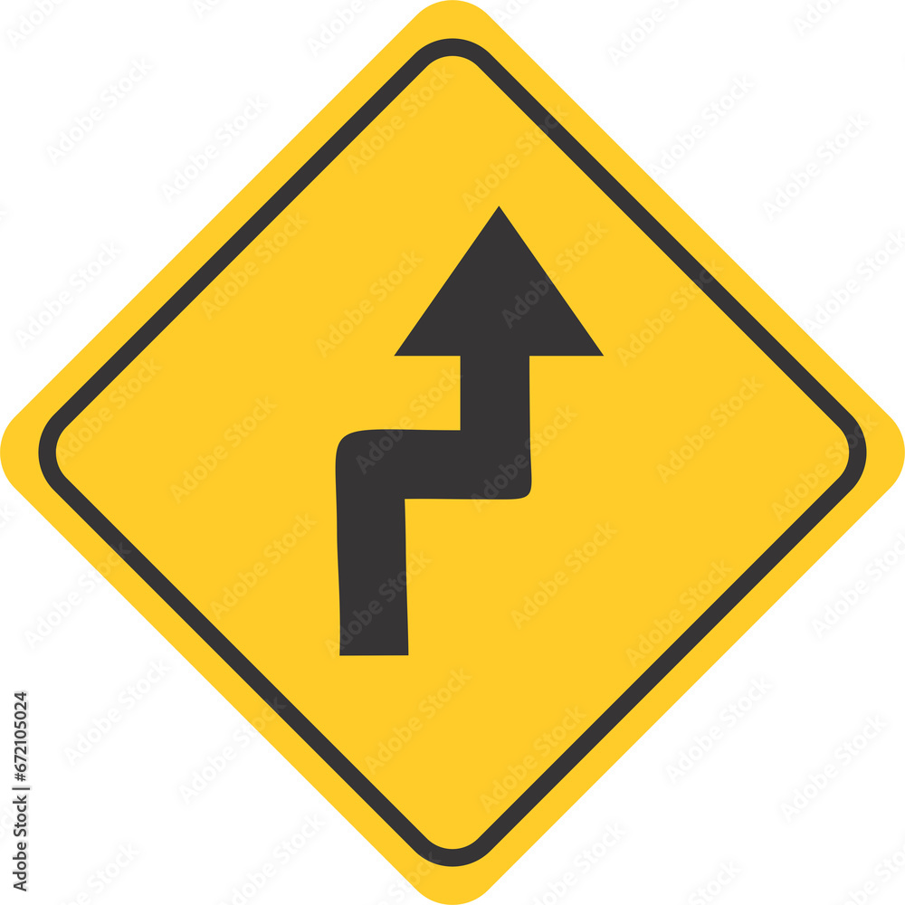 Warning Sign Street Sign Right Reverse Turn Ahead Warning Sign Street Sign Right Reverse Turn Ahead