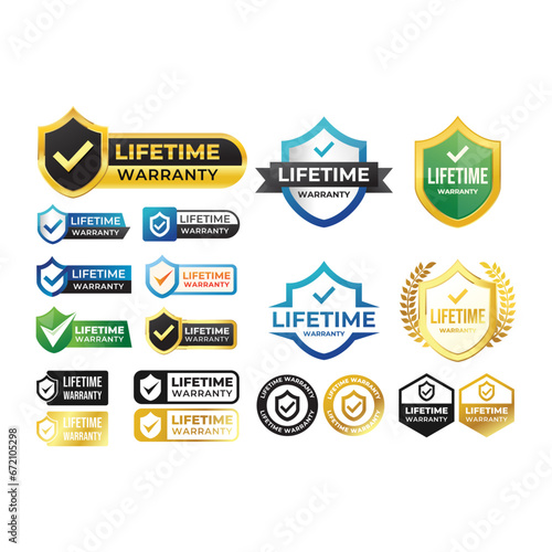 Set of warranty logo,Vector golden shield lifetime warranty logo design. vector illustration