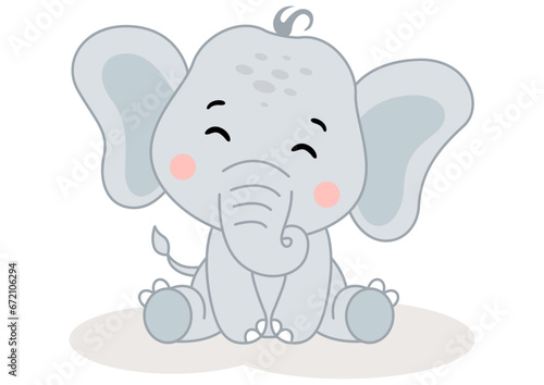 Happy baby elephant isolated on white