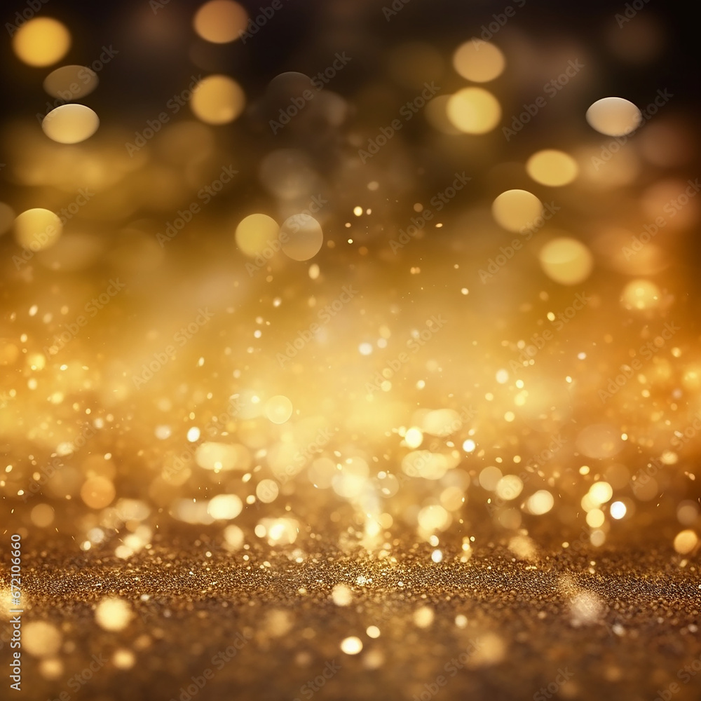 Golden glitter background with bokeh effect, creating a mesmerizing and sparkling ambiance.