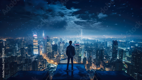 Beautiful Cityscape with Silhouette of Person 