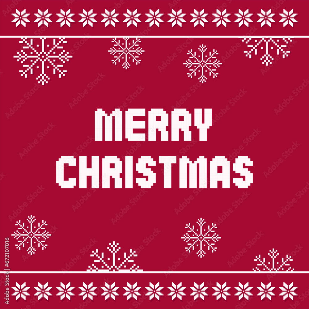 Pixel art Merry Christmas card with snowflakes Pixel art Merry Christmas card with snowflakes
