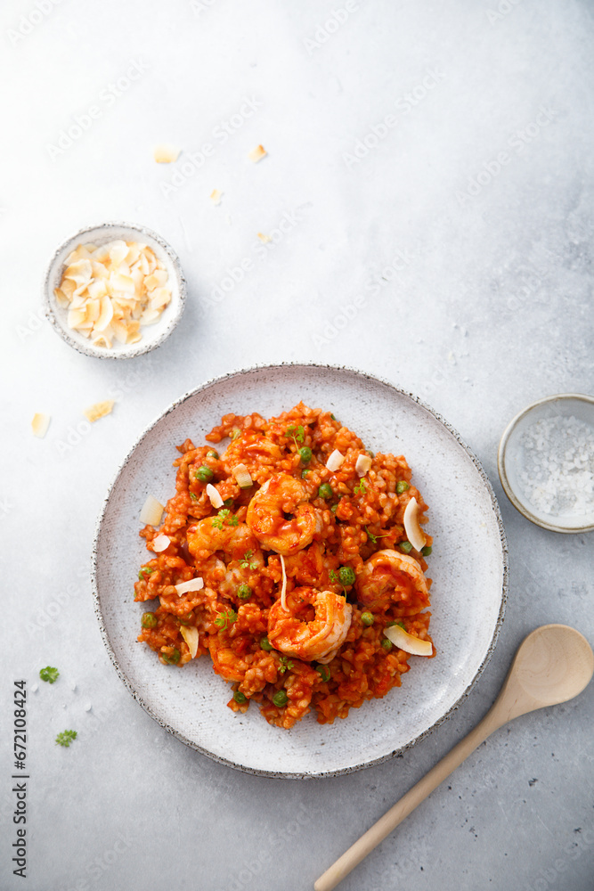 Spicy rice with coconut and shrimps Spicy rice with coconut and shrimps