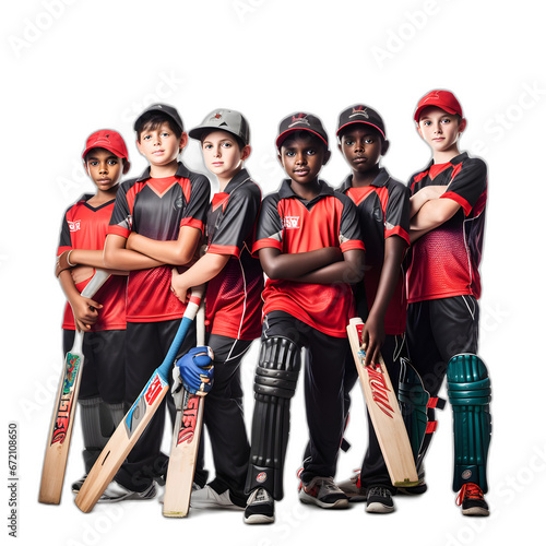 Junior cricketers practicing isolated on transparent or white background  png