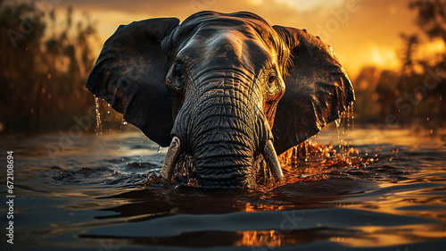 elephant in water photo