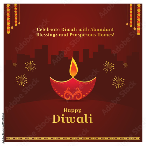 Happy Diwali, Deepawali. Real Estate Wishes,  Buildings, Construction. Social Media Post Vector