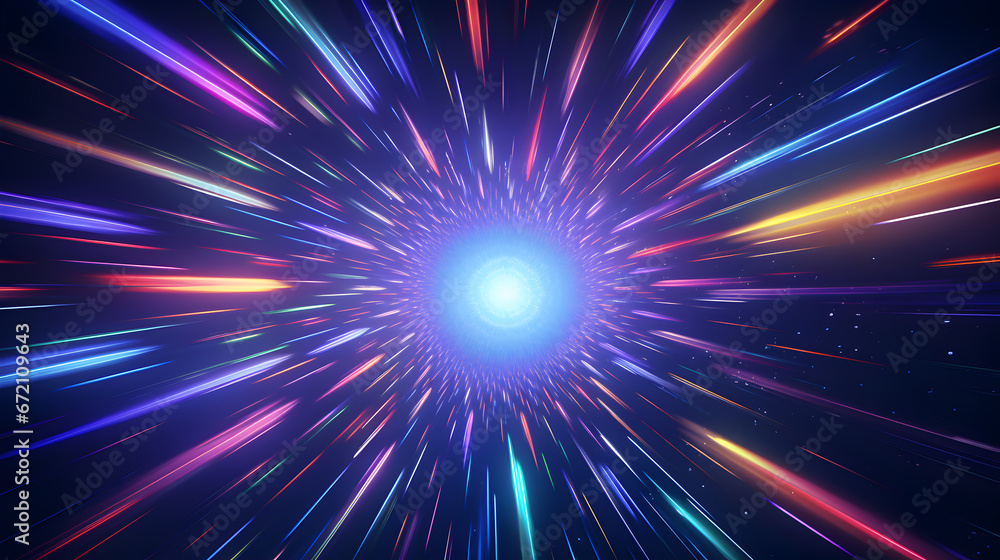 Fototapeta premium abstract blue background with stars, Hypnotic hyper space vortex with neon lights.