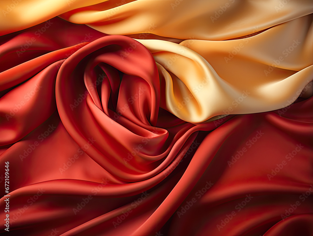 Obraz premium A fabric background in red and gold with a satin texture.
