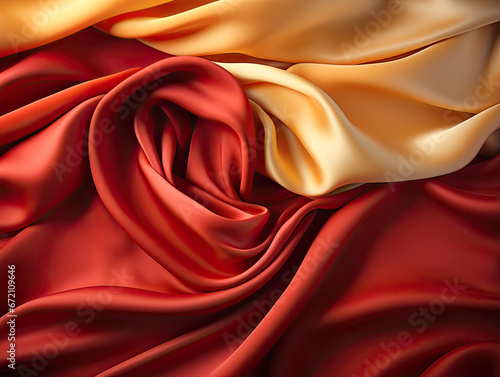 A fabric background in red and gold with a satin texture.