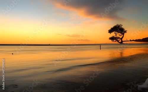 夕暮れ時の海辺