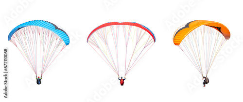 collection Bright colorful parachute on transparent background. png file. Concept of extreme sport, taking adventure challenge. 