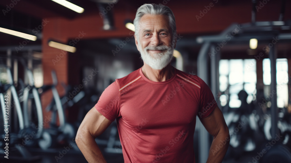 Senior man in gym working out with weights. Senior man in gym working out with weights.