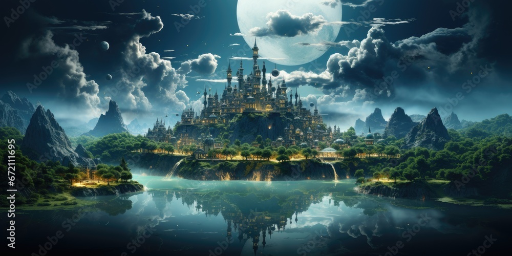 A surreal dreamscape of a floating island that defies gravity. Floating in the endless sky It invites you to explore your imagination. Dreamlike abstract concept by Generative AI A surreal dreamscape of a floating island that defies gravity. Floating in the endless sky It invites you to explore your imagination. Dreamlike abstract concept by Generative AI