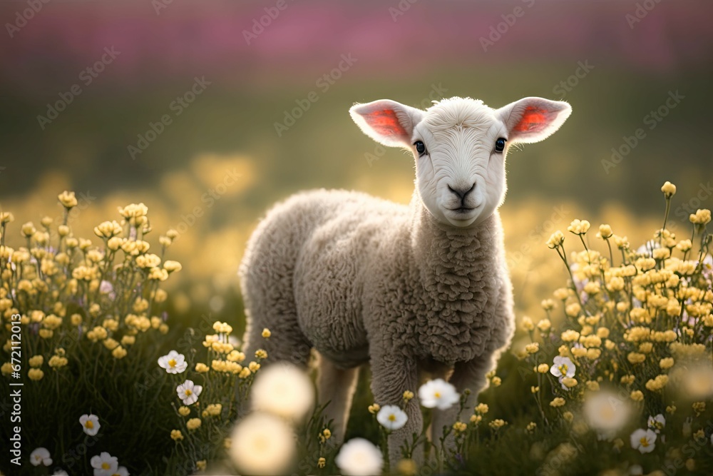 Obraz premium AI generated illustration of white sheep in field