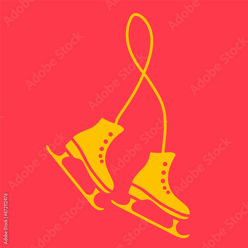 Winter skates on pink background, trend design, vector illustration