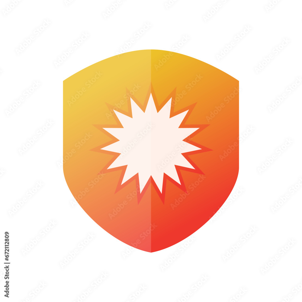 Sun and shield or protection logo in simple modern style on white background Sun and shield or protection logo in simple modern style on white background