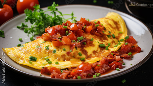 Omelette with bacon and tomato salsa.