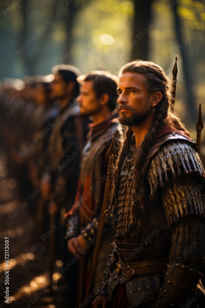Archers in a tournament, lined up with their bows and arrows, ready to take their shots, Generative AI Archers in a tournament, lined up with their bows and arrows, ready to take their shots, Generative AI