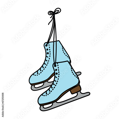 Blue figure skates for ice skating. Design element of postcards, banners and sticker