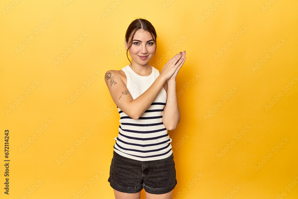 feeling energetic and comfortable, rubbing hands confident. feeling energetic and comfortable, rubbing hands confident.