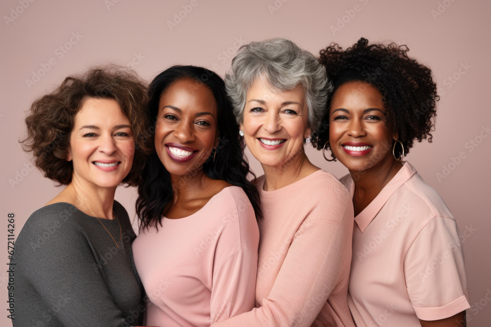 Obraz premium Multicultural group of women smiling together at camera