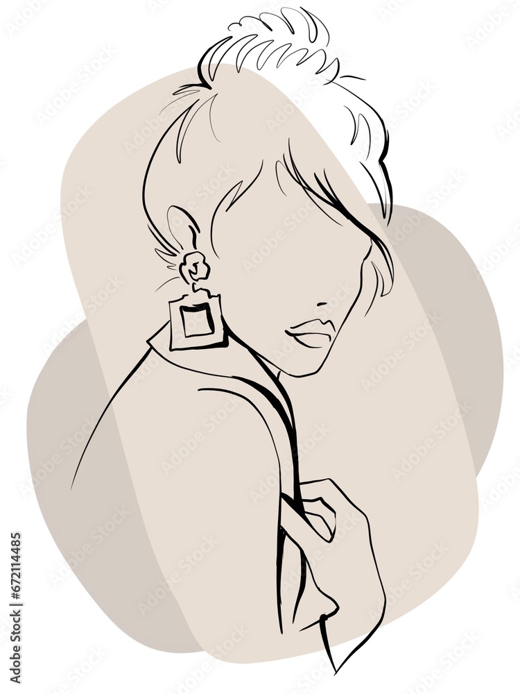 minimalistic linear illustration of a stylish girl on a gray background for decor minimalistic linear illustration of a stylish girl on a gray background for decor