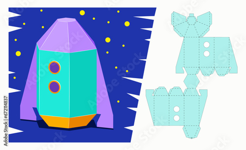 Spaceship Shaped Gift Box Design for Candy and Biscuits. Die Cut Packaging for Retail. Cardboard Pinata for Children's Crafts and Holiday. Folding Ready Pack  Laser Cutting.  Fully  Functional. 